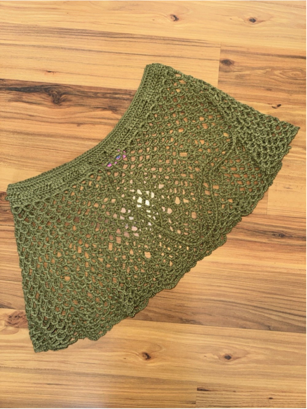 Edikted Crochet Mini Skirt Cover Up Olive Boho Festival Beach Sheer XS-Small